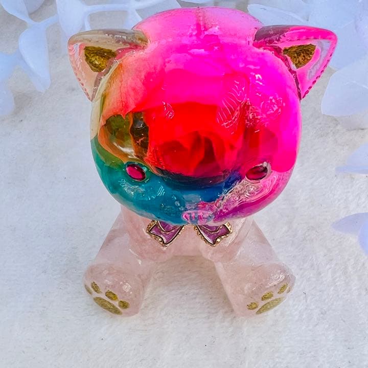 オルゴナイト ねこ ローズクォーツ 薄ピンク