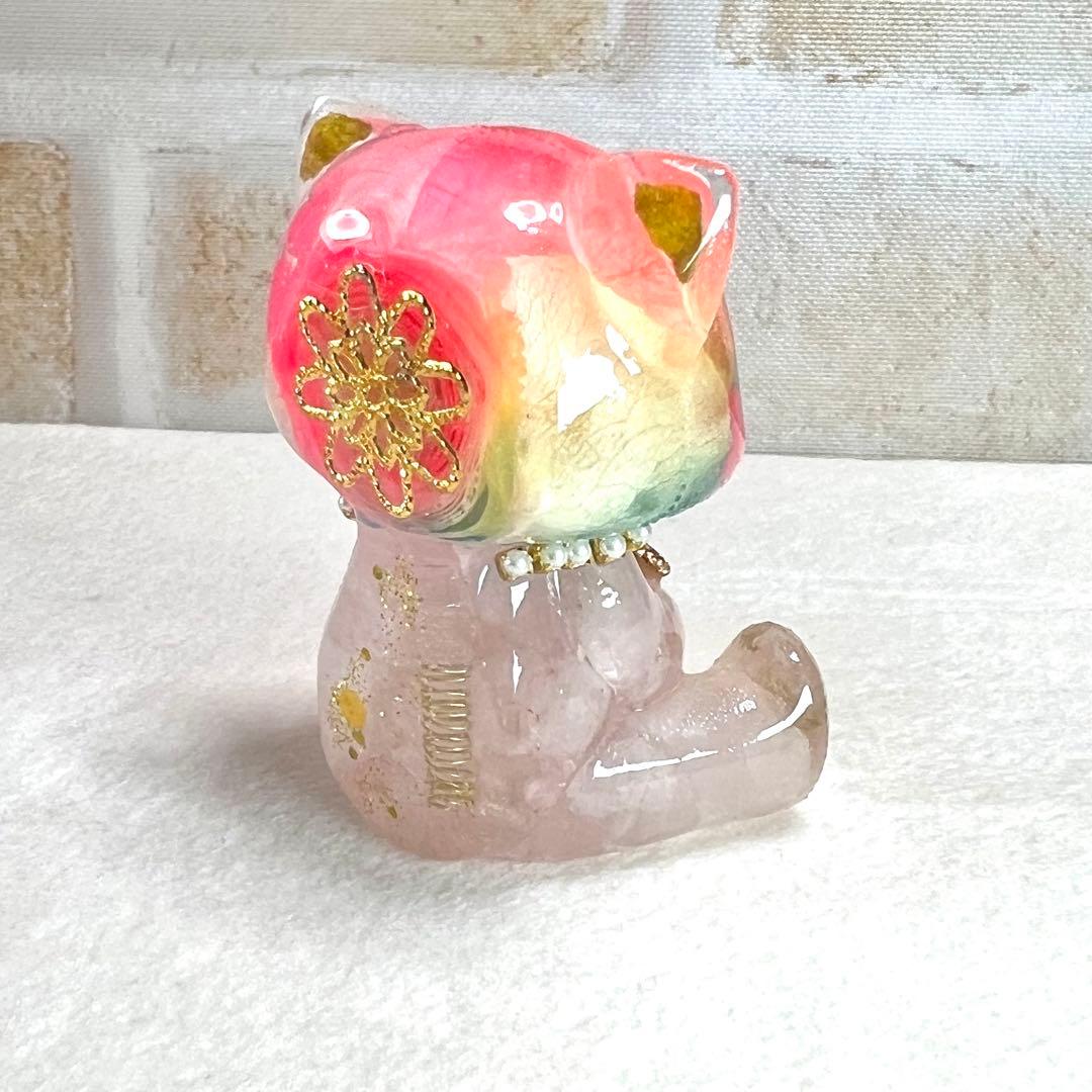 オルゴナイト ねこ ローズクォーツ 薄ピンク